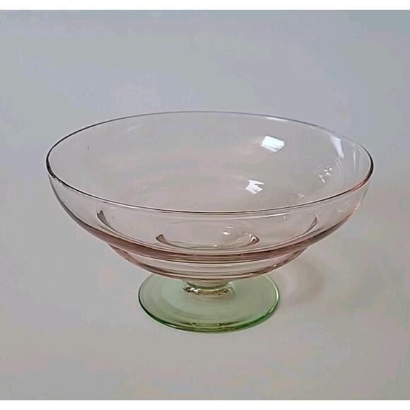 Vintage Watermelon Pink and Green Footed Pedestal Serving Punch Bowl Decorative - Picture 1 of 8
